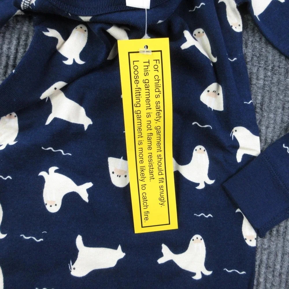 Hanna Andersson Pajama Set Kids 5 Years Blue Seal Animal Print Jersey NWT